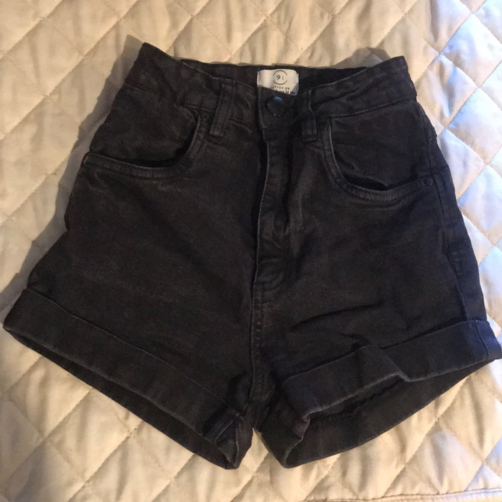 High waisted black denim shorts